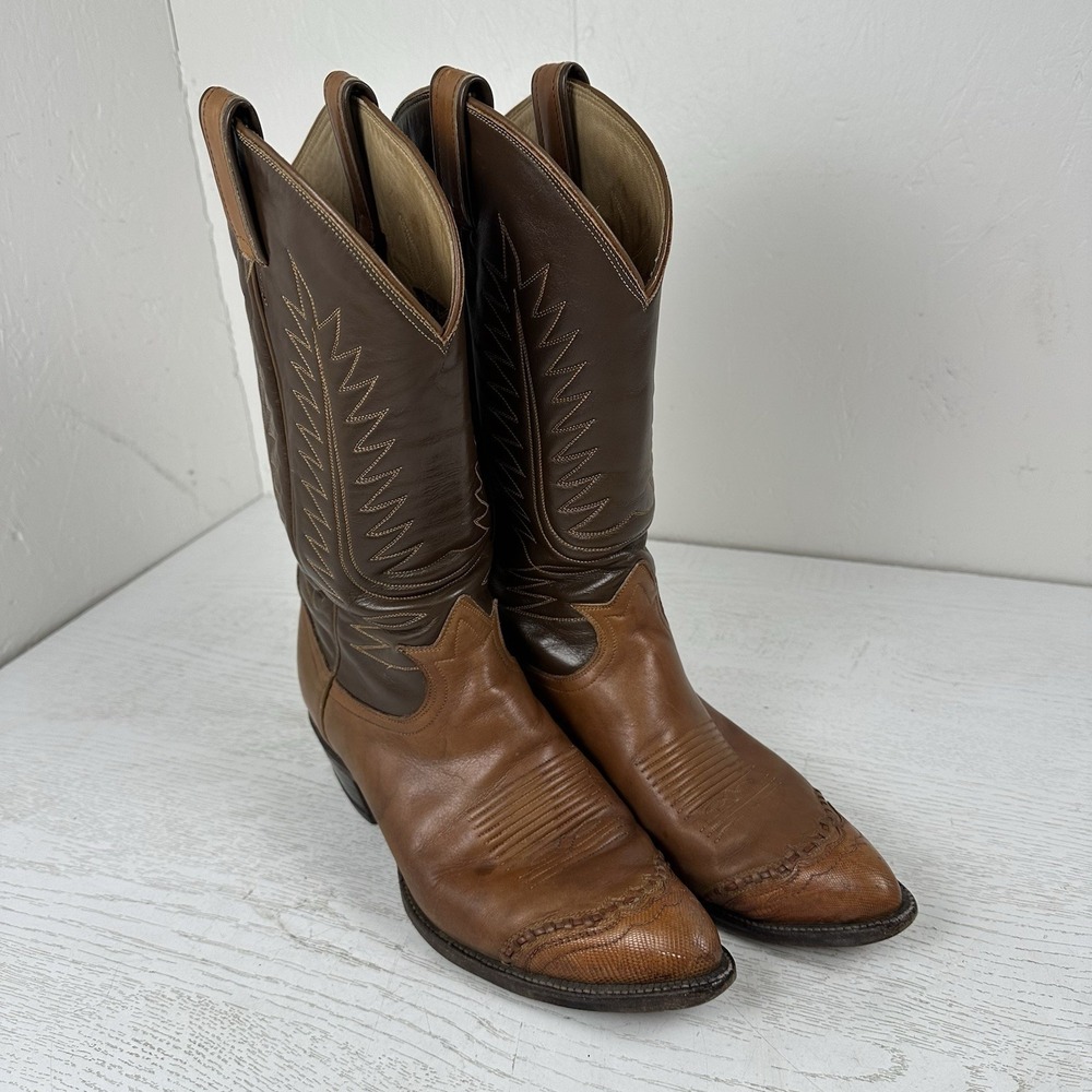 Tony Lama #6243 Boots Men's 9D Lizard Wingtip Brown Leather Western Cowboy Boots